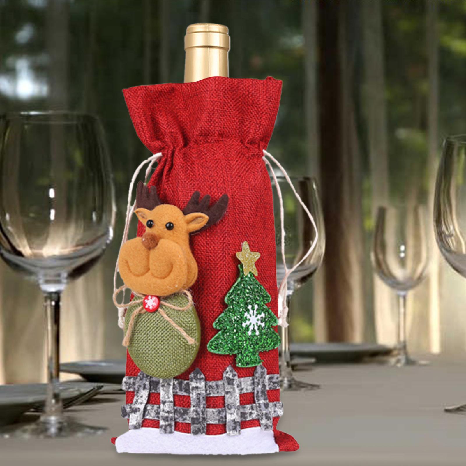 Christmas Bottle Gift Bags Washable Reusable for Housewarming Gift Home Deer