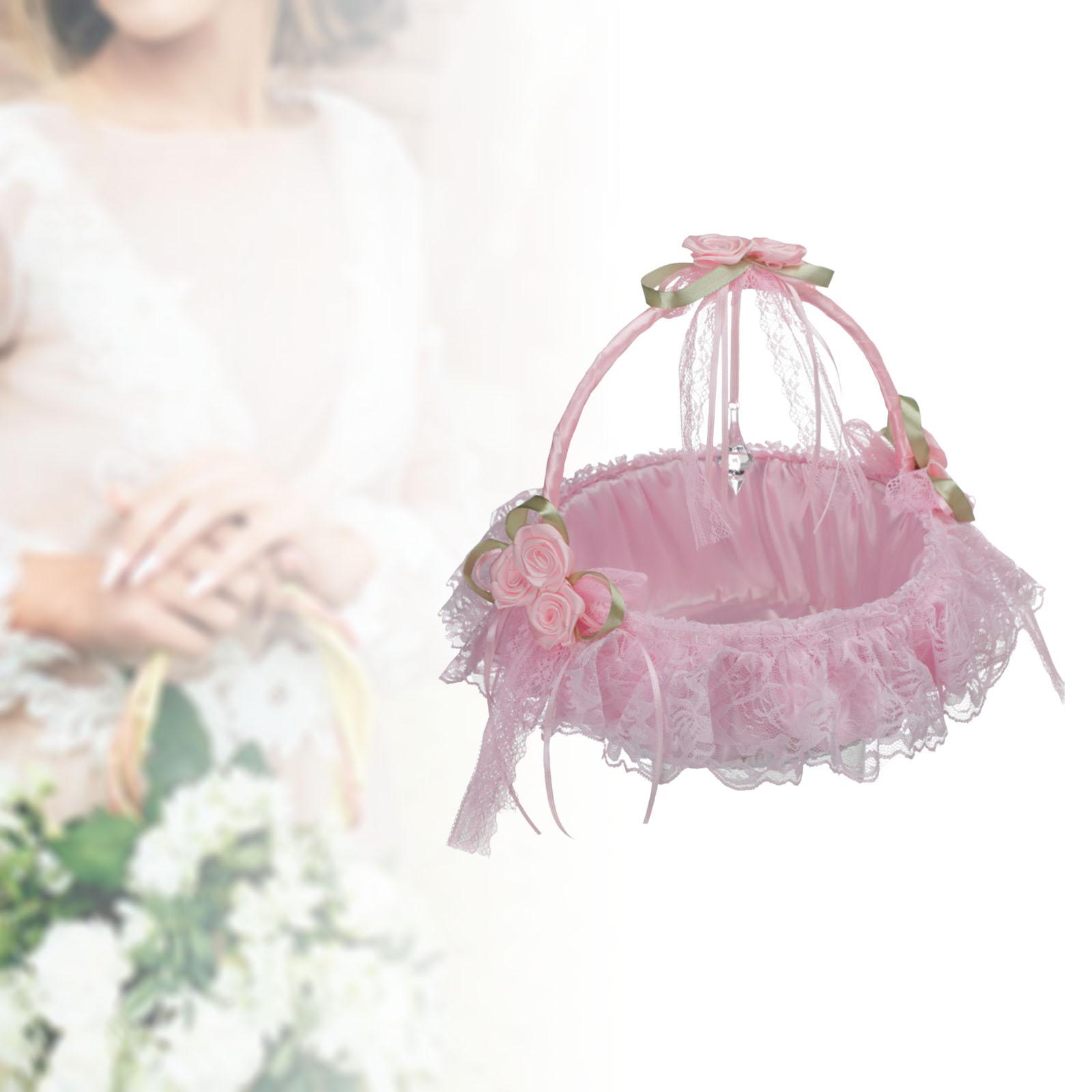 Wedding Flower Basket Flower Bowknot Handles for Banquet Holiday Events Pink