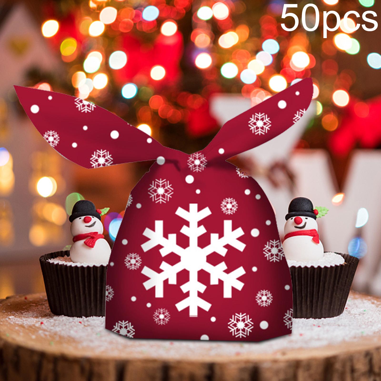 50 Pieces Christmas Bags Goody Gift Bags Bulk Red Snowflake
