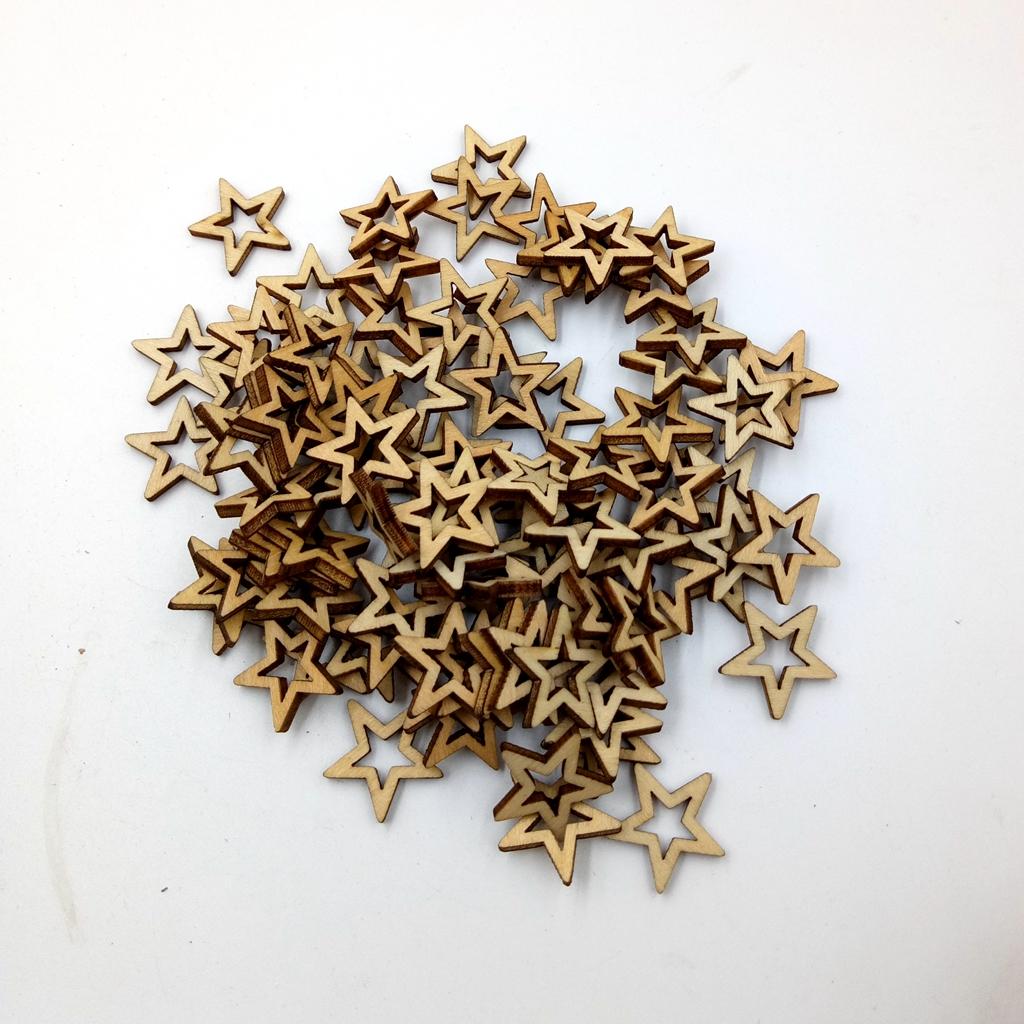 200 Pieces Unfinished Hollow Star Shape Wooden Embellishments 20mm