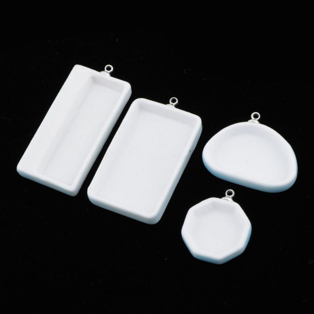 4Pcs Ceramic Charms Pendants DIY Epoxy Resin Crafts with Dried Flowers Blue