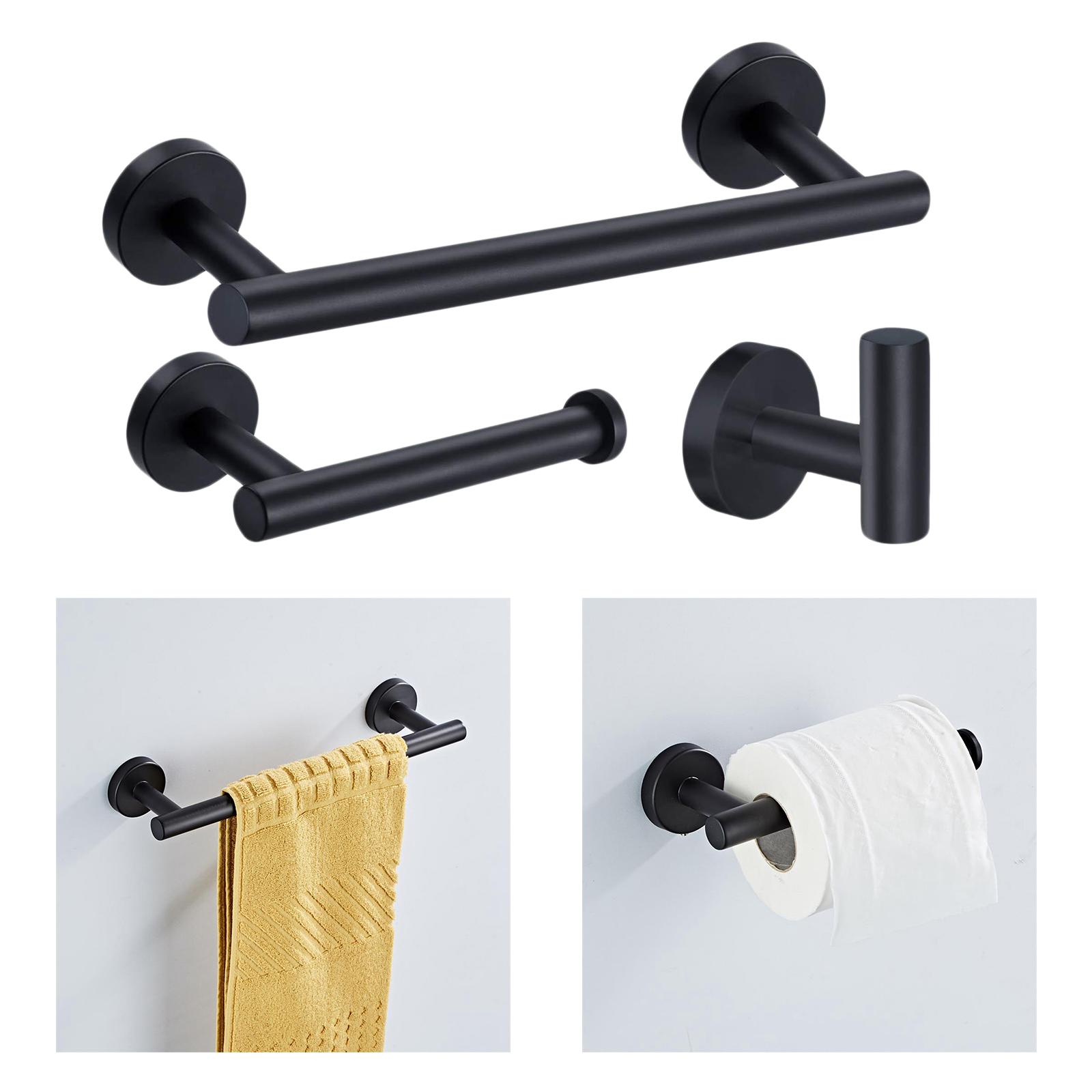 3x  Shower Robe Hook Toilet Paper Holder Shelf Set black