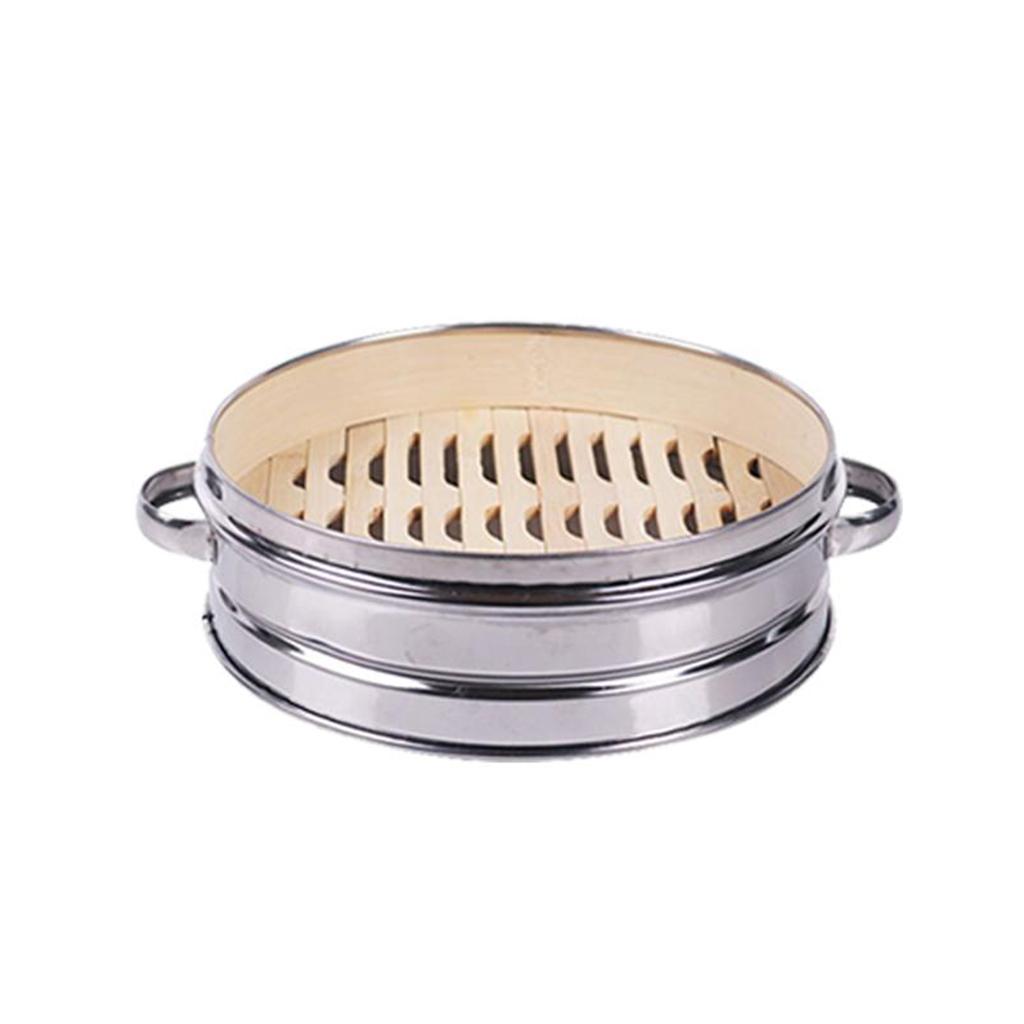 Stainless Steel Bamboo Dumplings Buns Steamer Basket Lid Pot 20cm Steamer