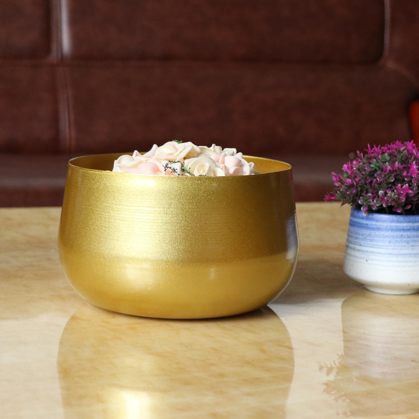 Brass Metal Flower Pots Garden Planters Indoor Round Succulent Containers A