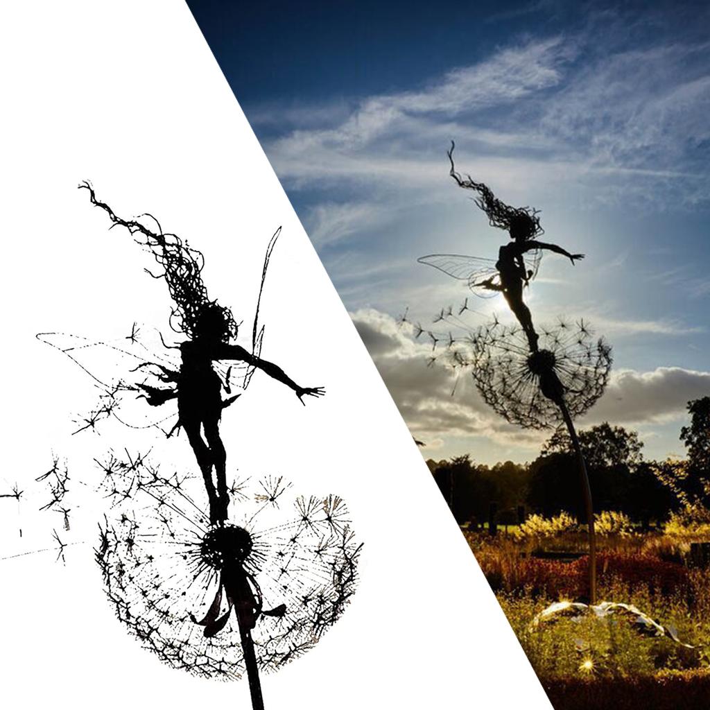 Exquisite Fairy Dandelions Figurine Garden Sculpture Garden Stakes C