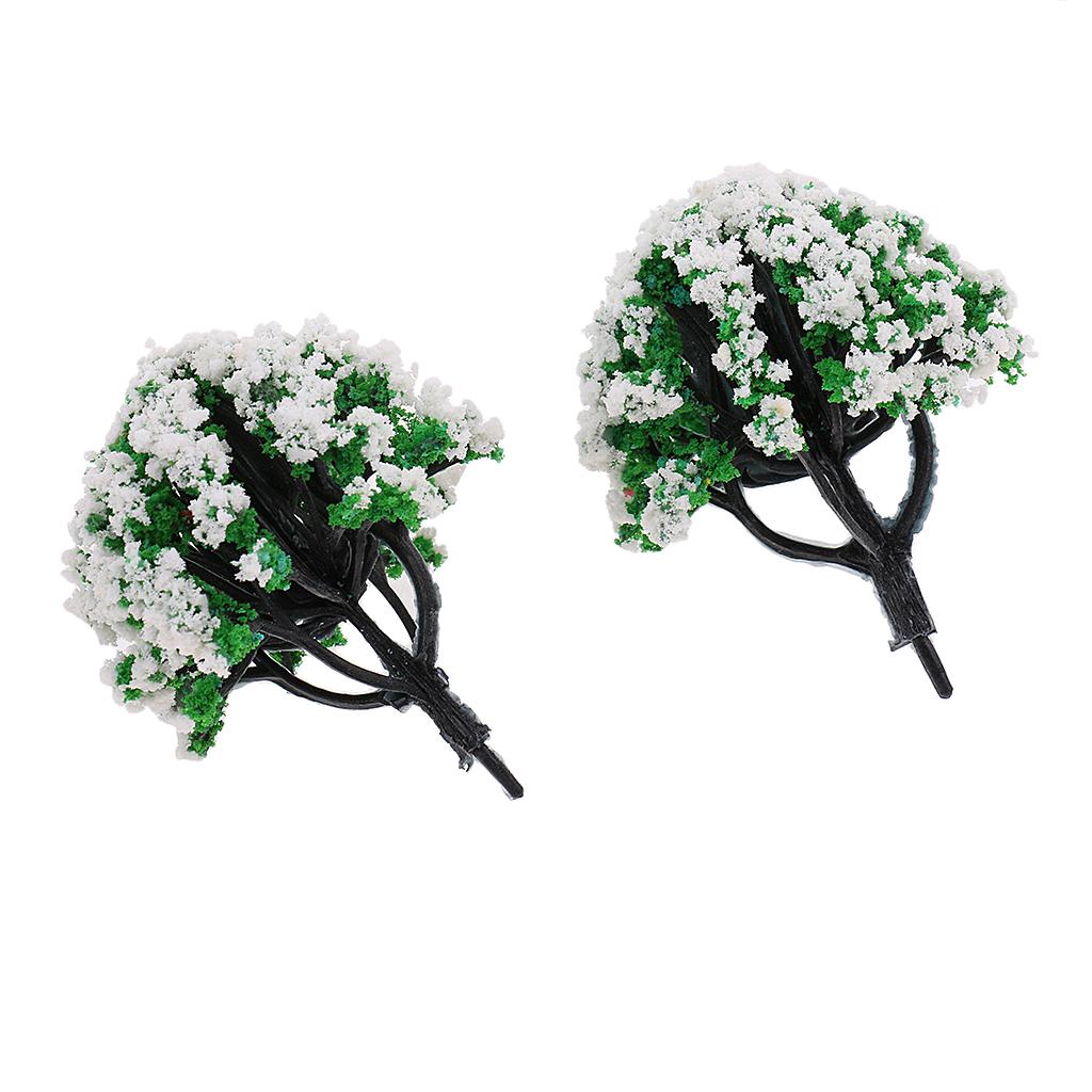 2x10 Pieces Railroad Scenery Landscape Model Trees with Flowers White