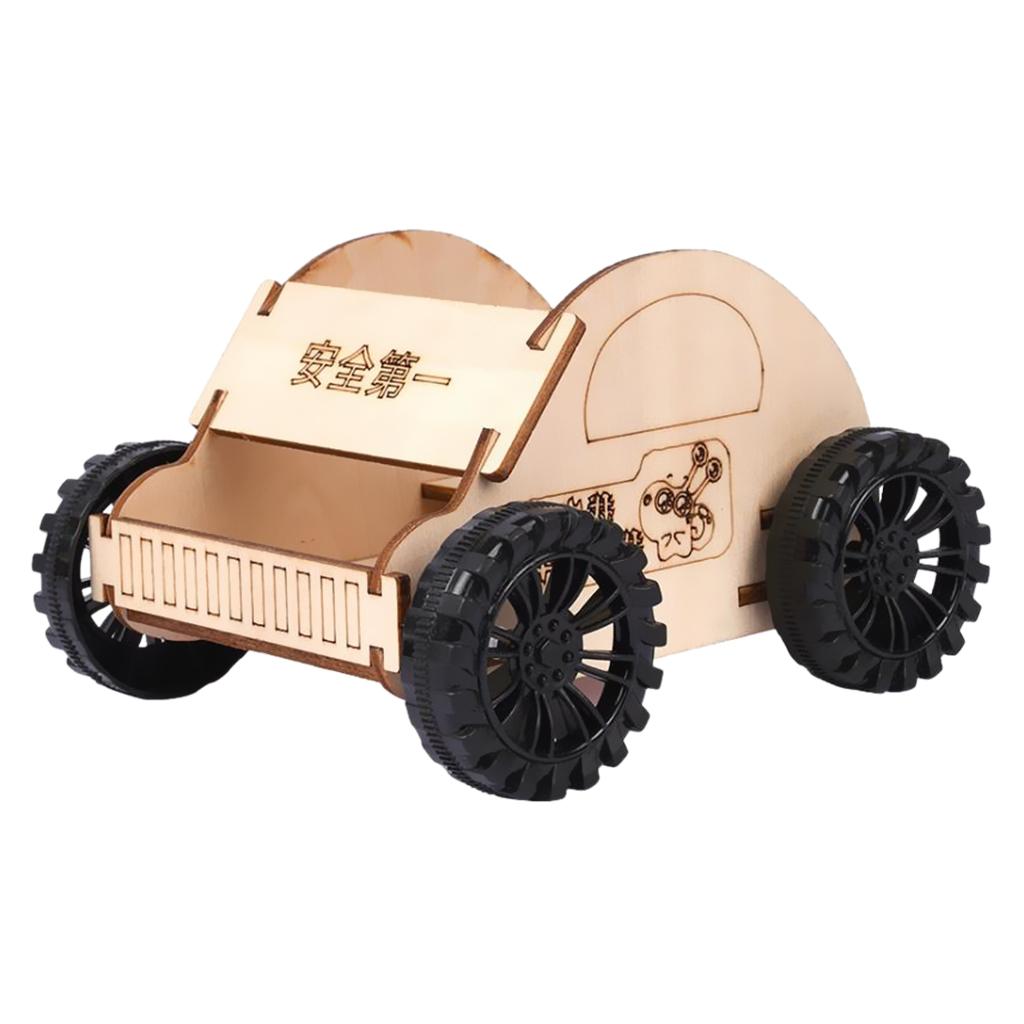 Kids DIY Assemble Wood Science Four-wheel Pulling Car Model Kits without Battery Kids Crafts