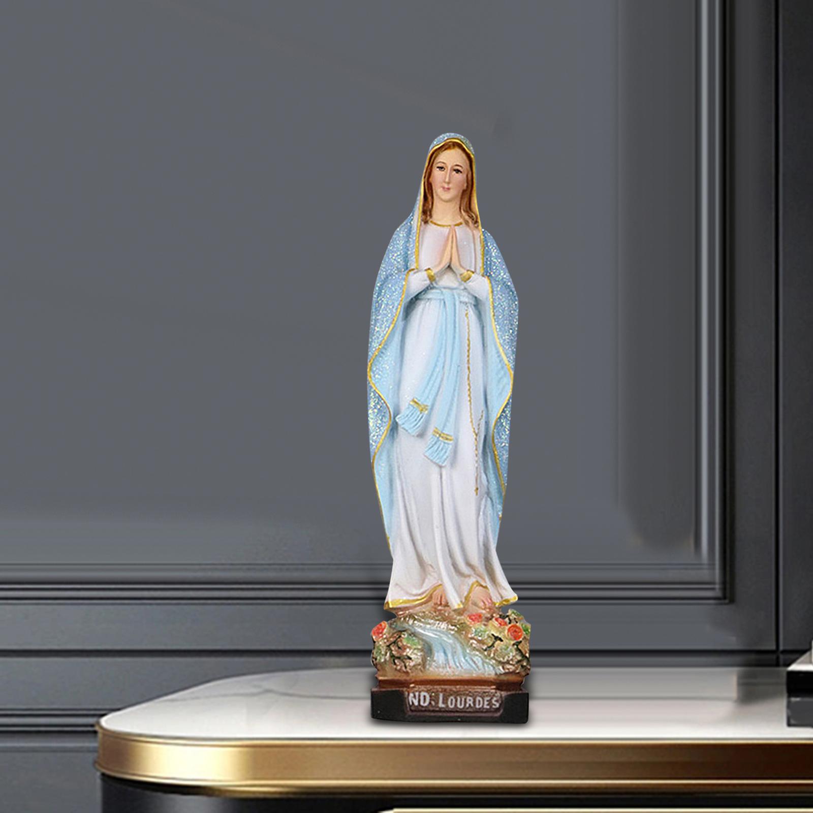 Mother Mary Figurine on Base Holy Statue for Bedroom Blue