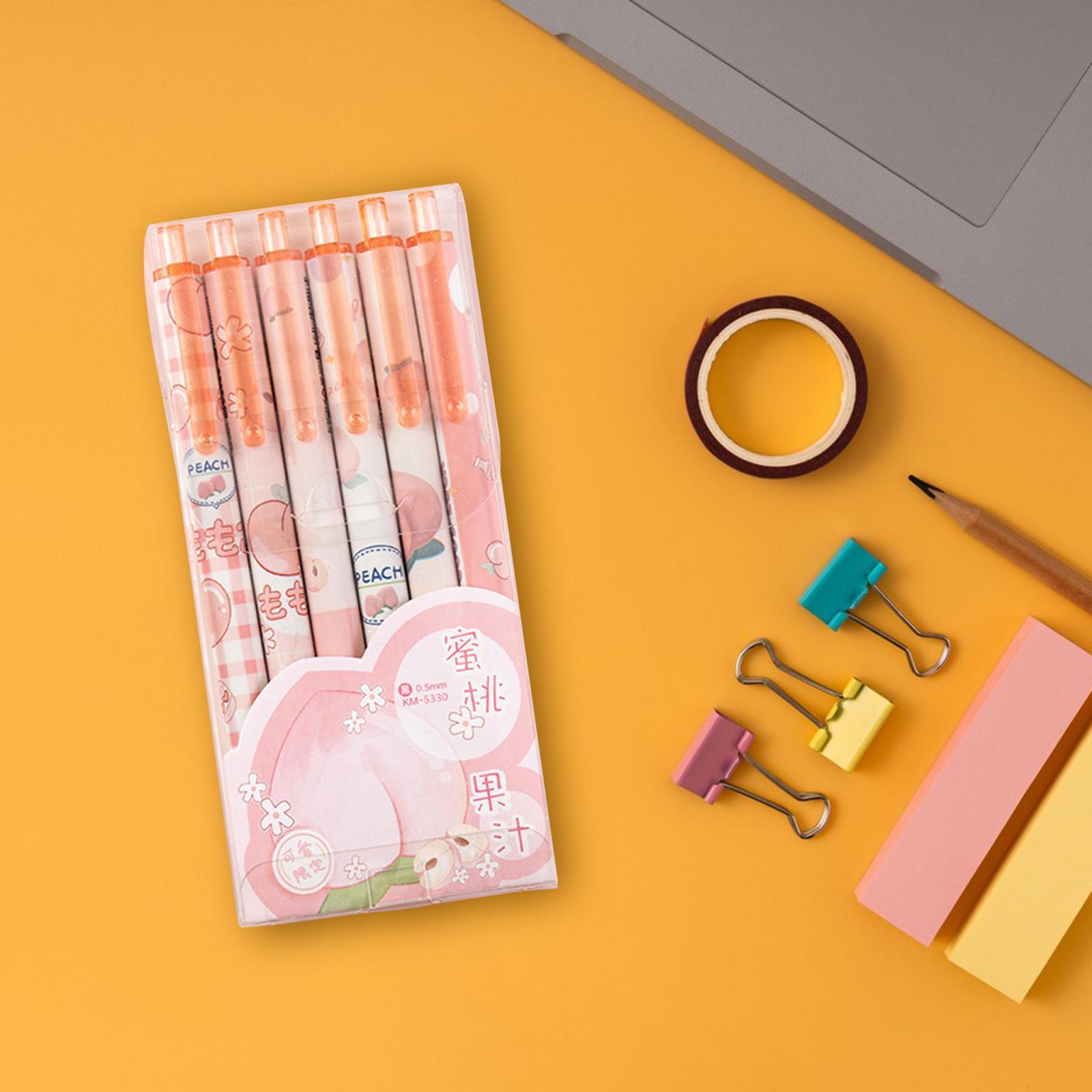 6Pcs Rollerball Pens Retractable Ballpoint Pens for Students Kids Journaling Peach