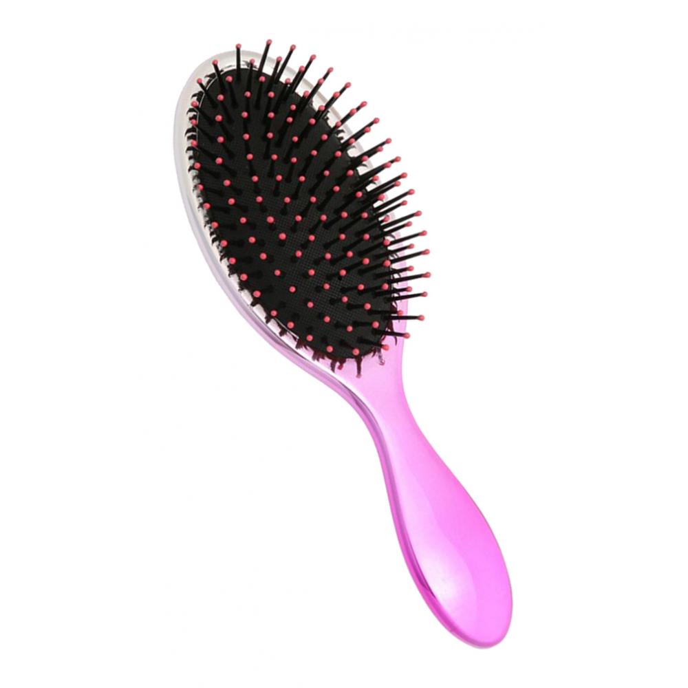 Oval Rubber Paddle Brush Massage Cushioned Hairbrush Hair Detangler Comb Silver