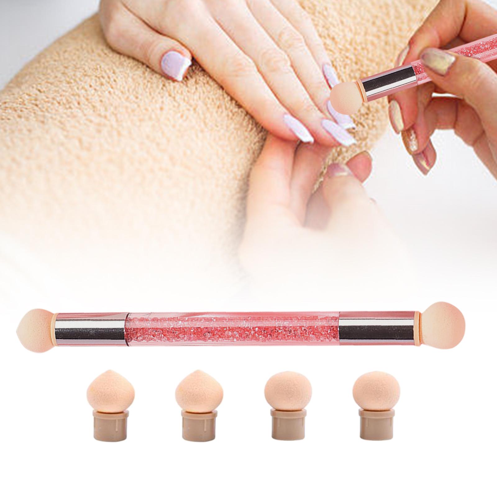 Nail Sponge Brush with Rhinestone Acrylic Handle Manicure Tool Shading Pink