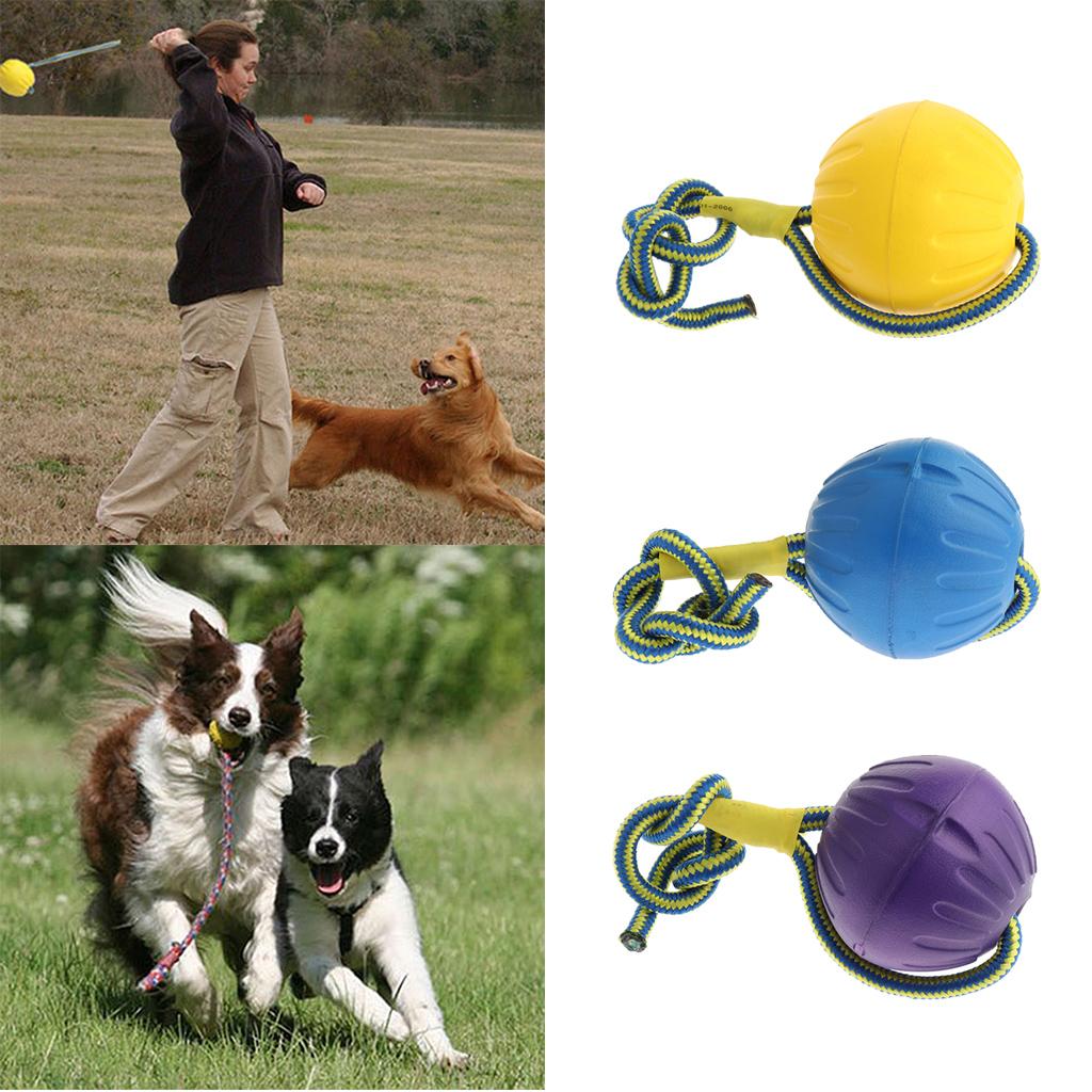 Foam Ball Pet Dog Training Toy Ball with Rope Yellow_L