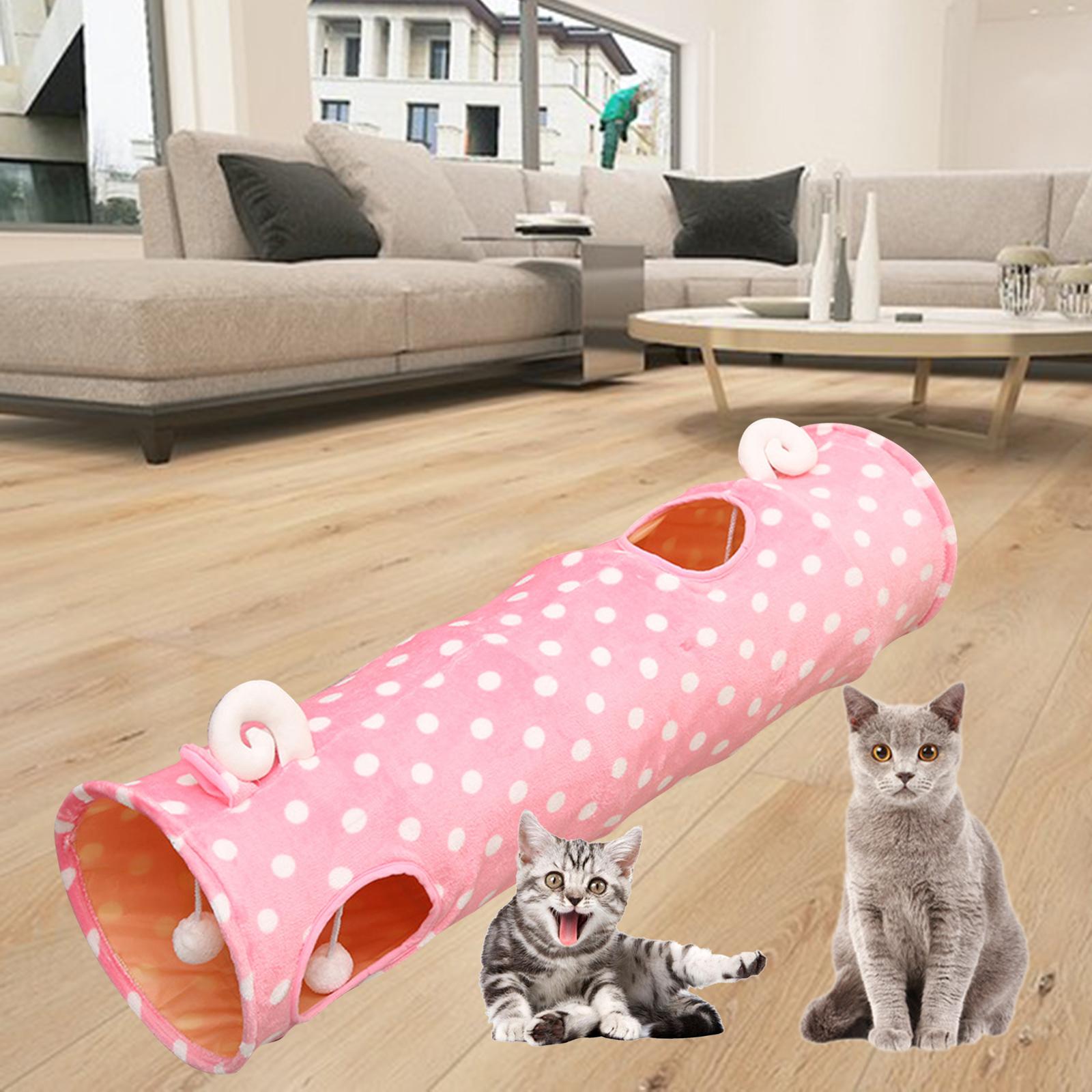 Kitten Tunnel Puppy Rabbit Peepholes Play Fun Toy Tube Collapsible pink