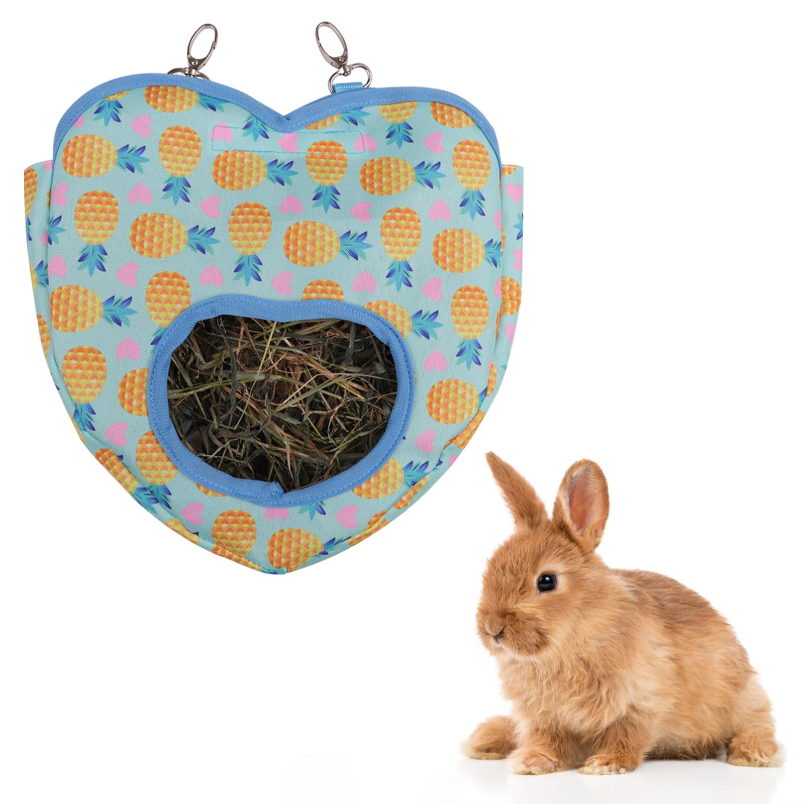 Love Shape Rabbit Hay Feeder Bag Durable Hamster Hanging Feeding Pouch Blue