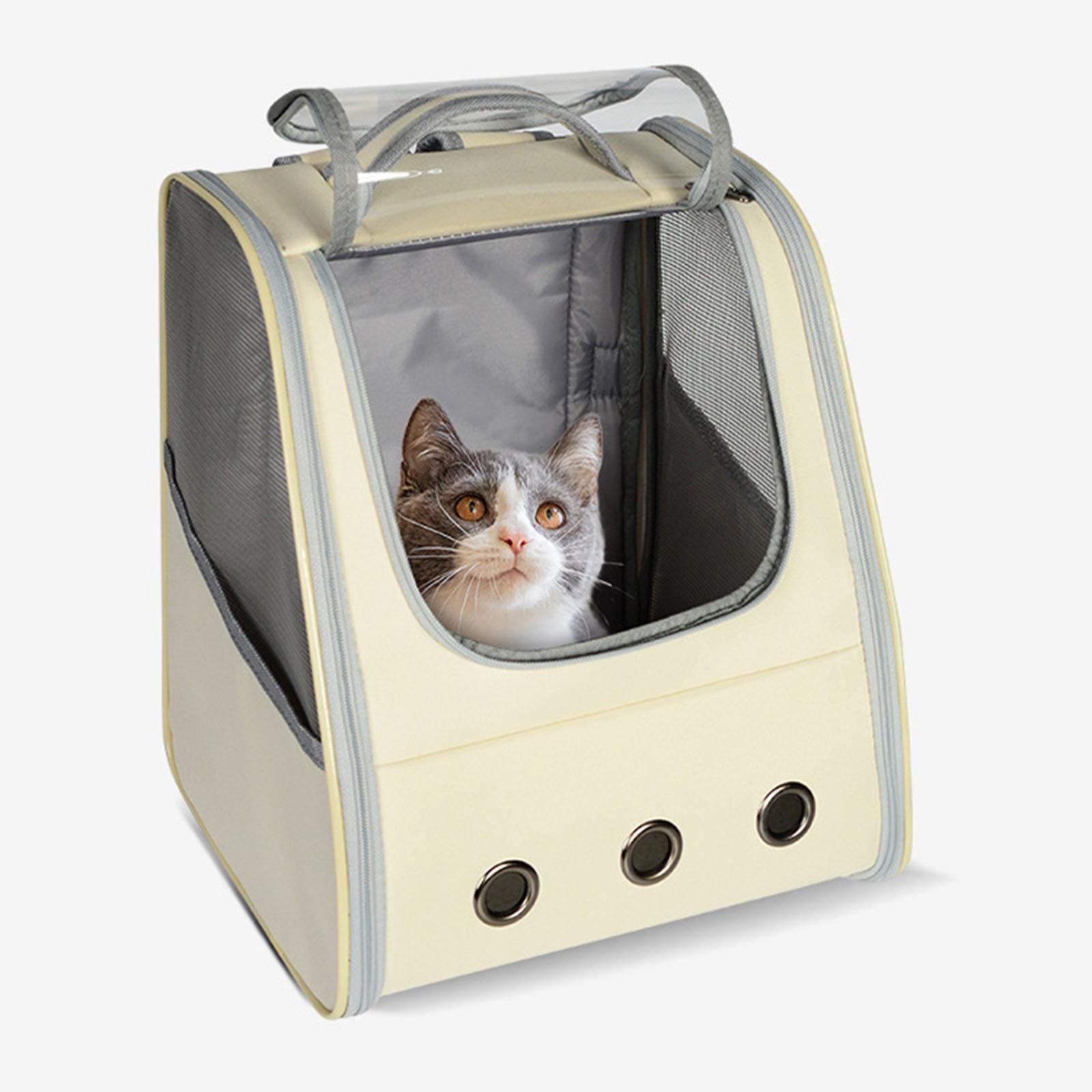 Portable Pet Carrier Backpack Travel Bag Dog Cat Carrying Handbag Beige