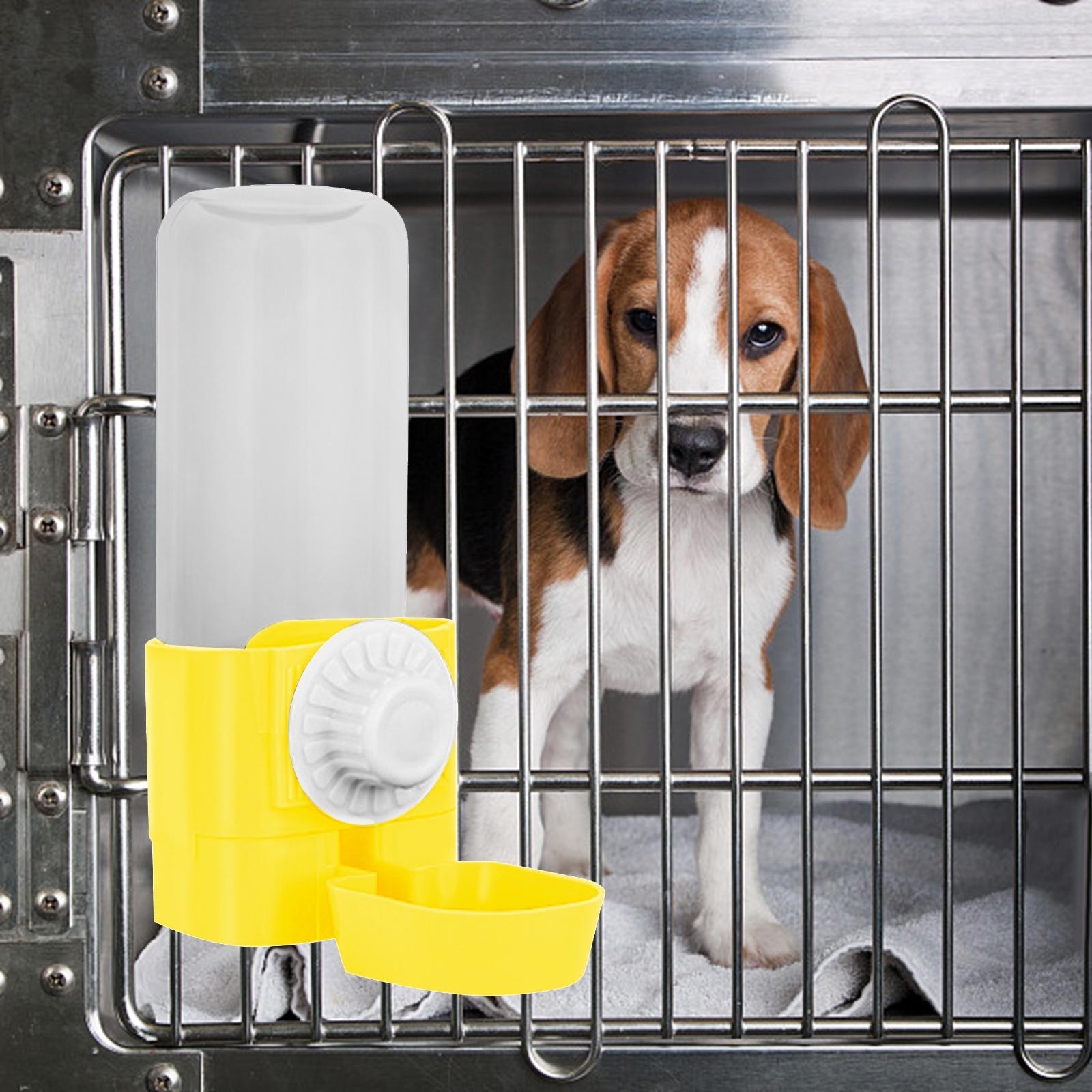 Puppy Cat Hanging Bowl with Water Bottle Convenient Water Supply Device Yellow