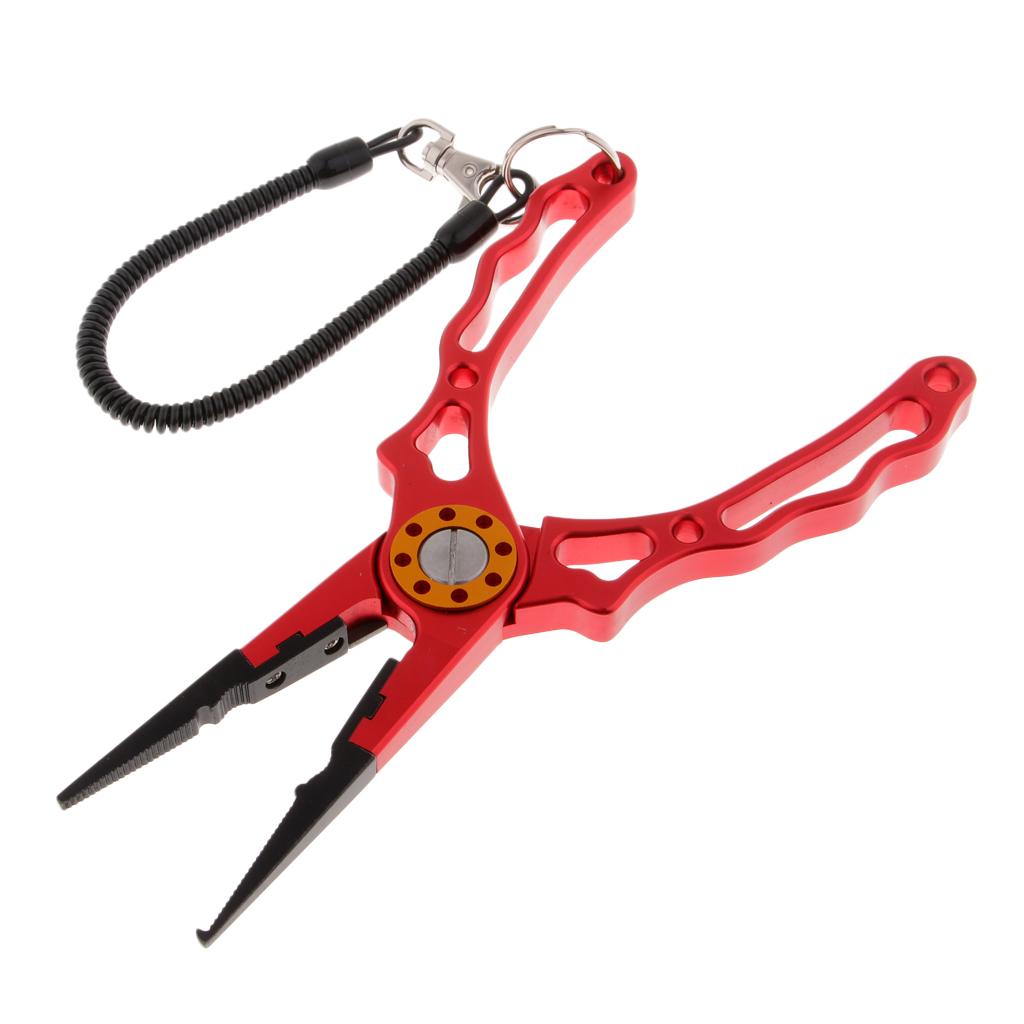 Fishing Pliers Line Cutter Split Ring Fishing Tools with Lanyard Red