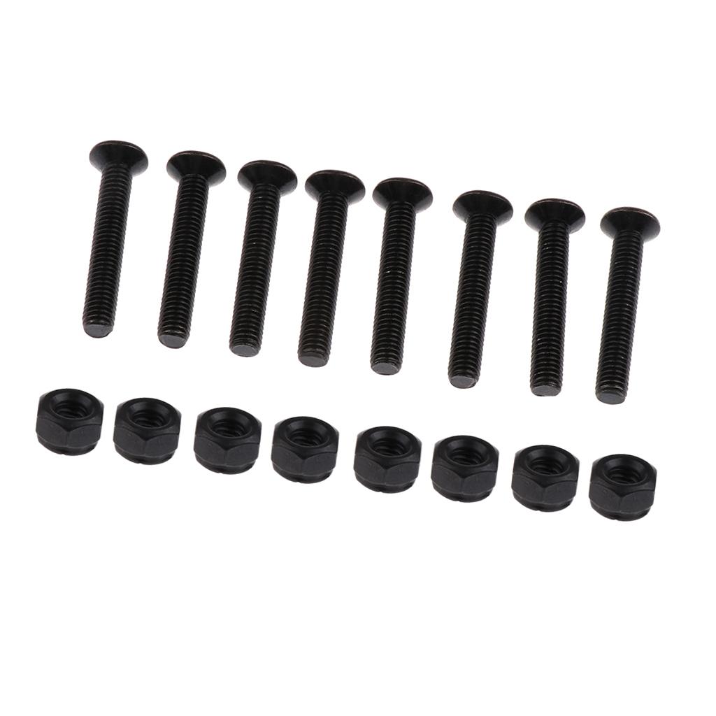 2x8 Sets Skateboard Mounting Bolts Longboard Screw Nuts Hardware 5x27mm Black