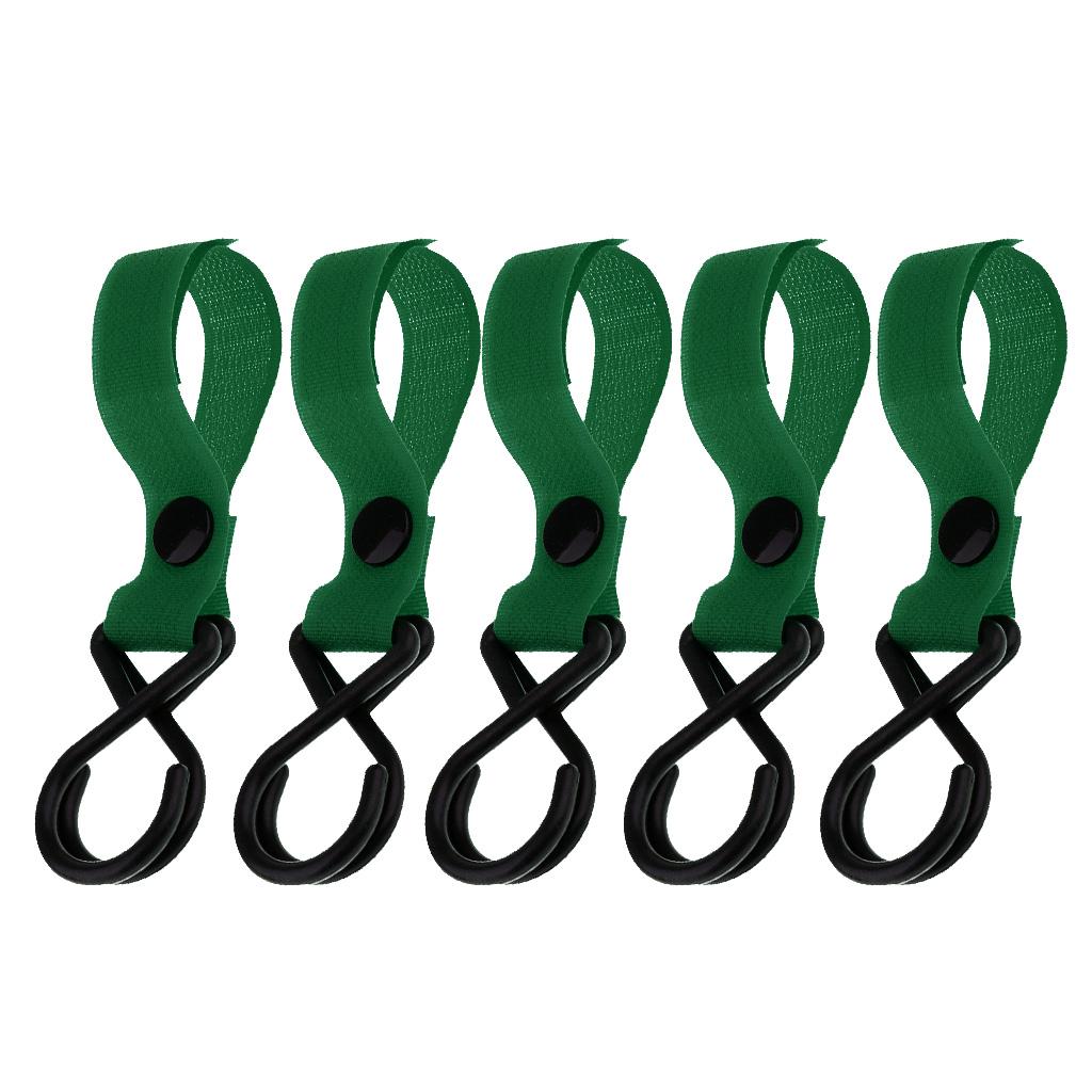 5Pcs Outdoor Backpack Hooks Multi Purpose Stroller Hooks green