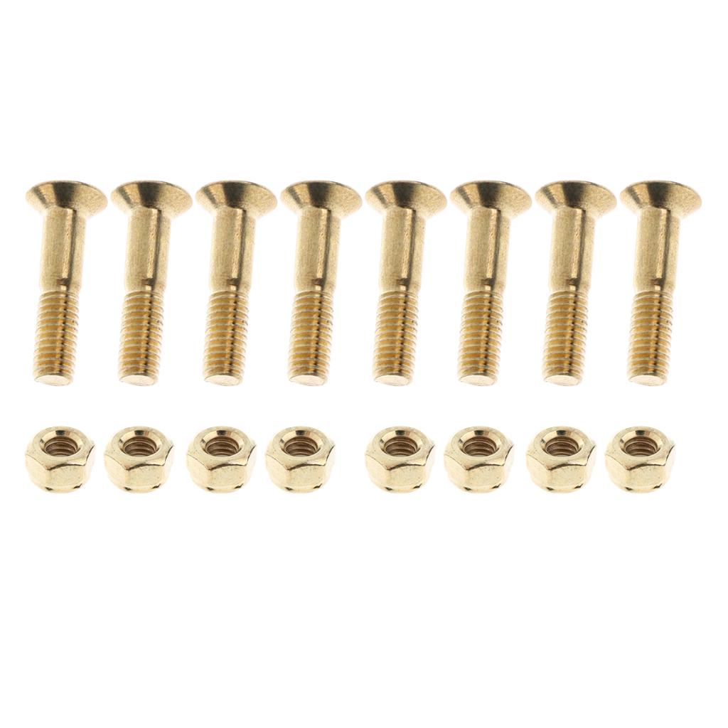 8 Pieces Skateboard 25mm Truck Bolts Screws with Nuts Set Hardware - Golden