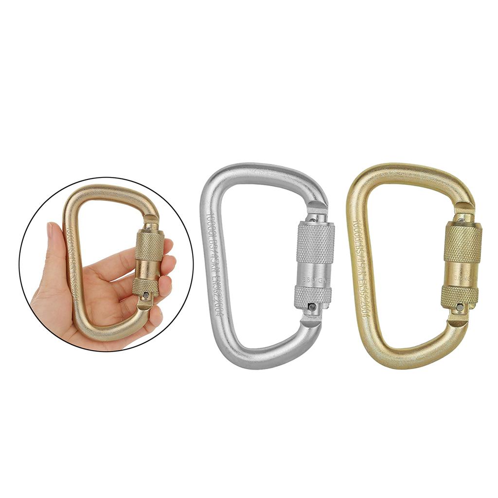 45KN Carabiner Clip Hook Steel D-Ring Screw Lock Rock Climbing Golden