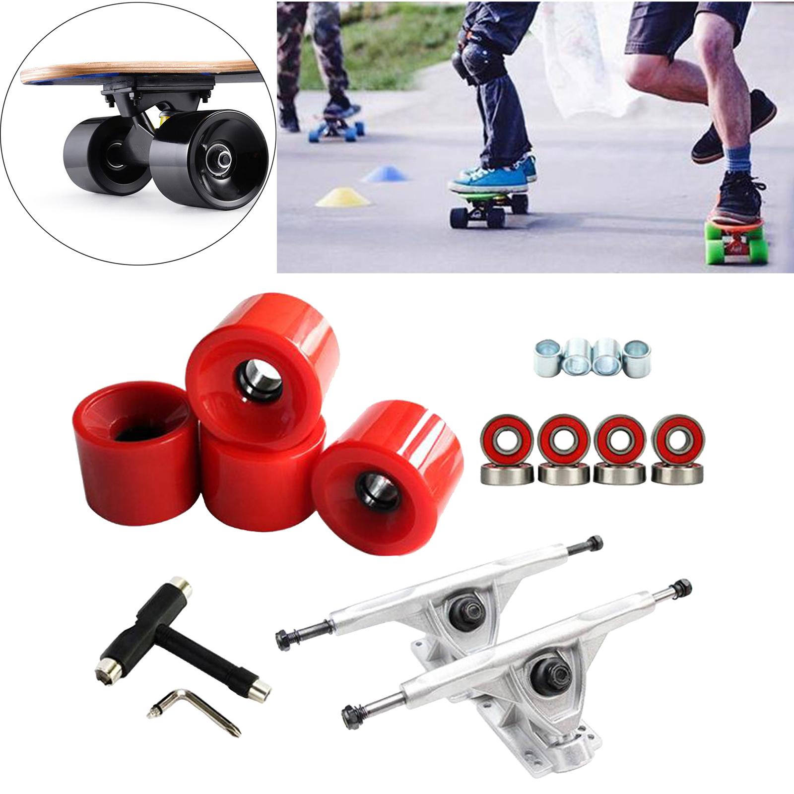 Alloy Solid Skateboard Truck 7'' Wheel Wrench Roller Part Silver Red