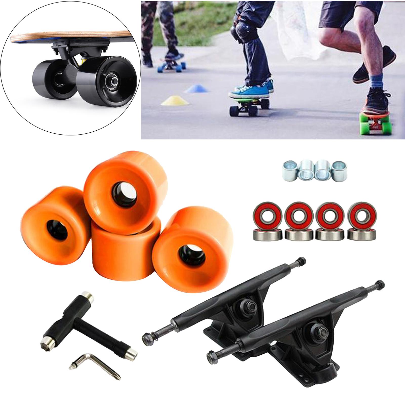 Alloy Solid Skateboard Truck 7'' Wheel Wrench Roller Part Black Orange