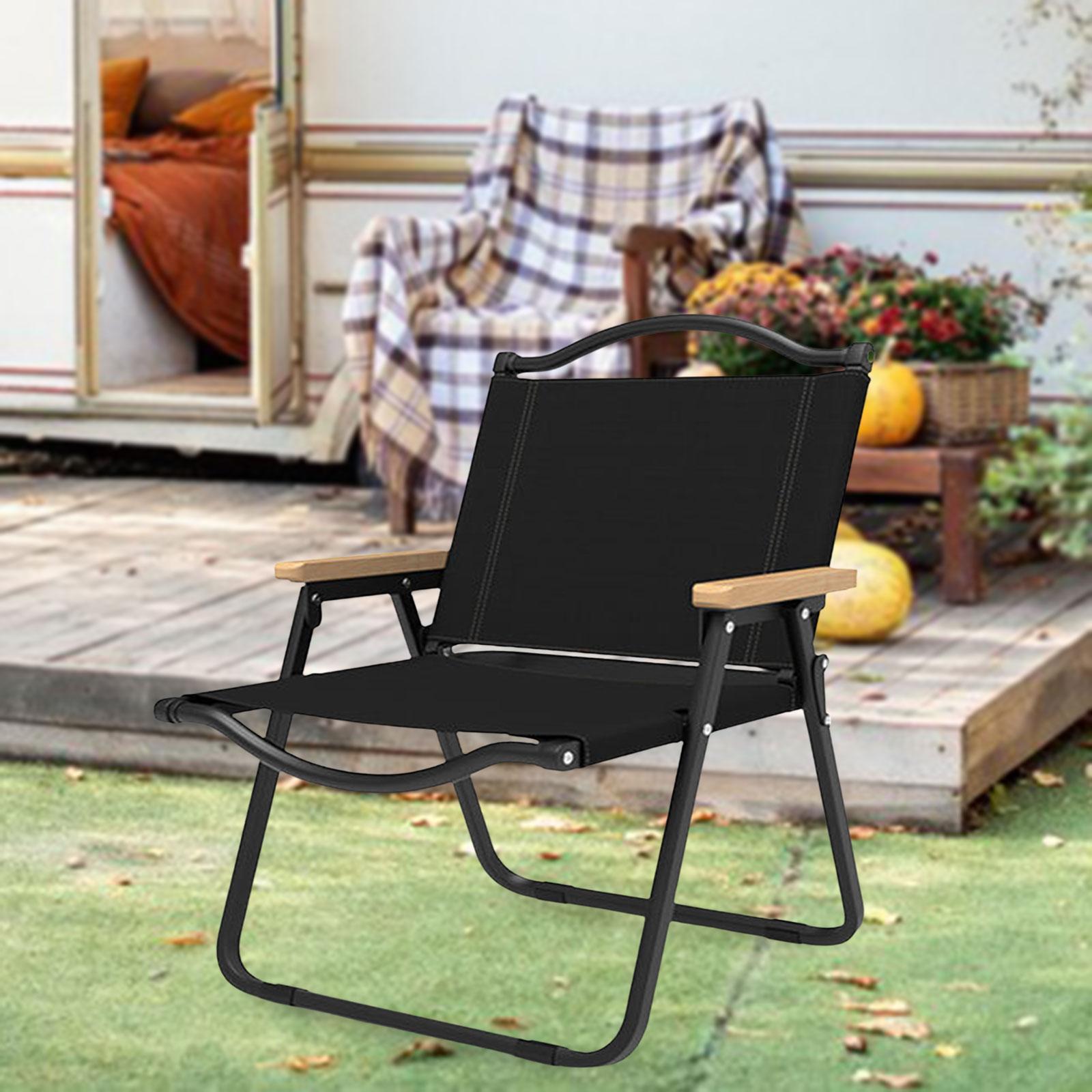 Folding Camping Chair Collapsible Load Bearing for Travel Barbecues Black Medium