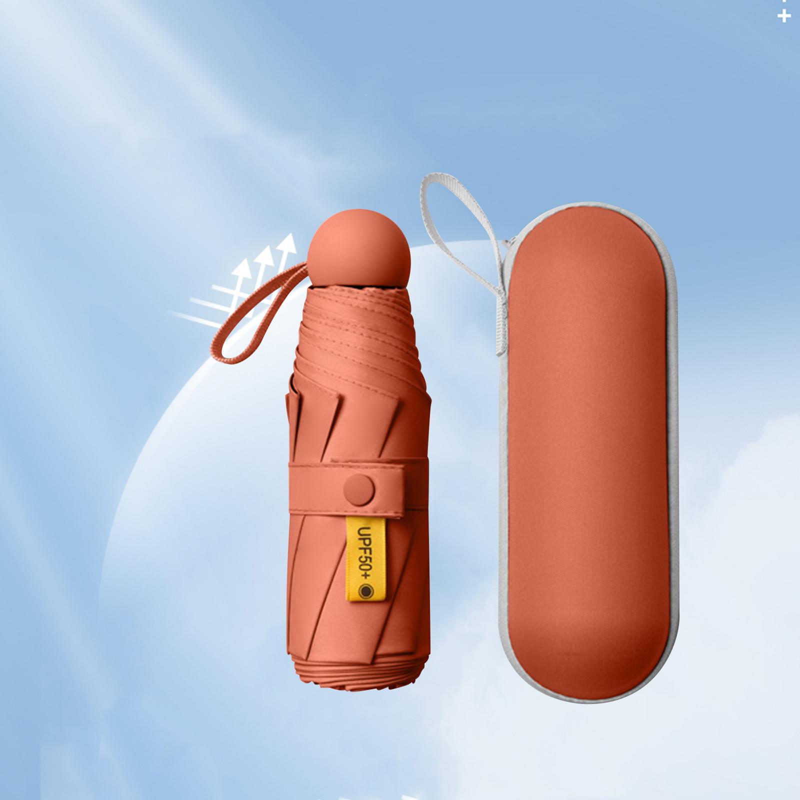 Mini Umbrella Tiny UV Umbrella Purse Umbrellas Windproof Durable Collapsible Orange