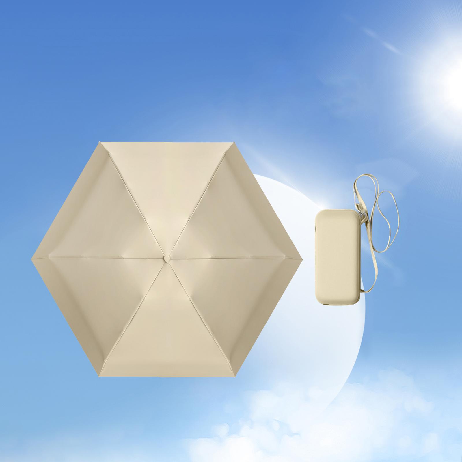 Mini Folding Umbrella Tiny Pocket Umbrella Small Umbrella Sturdy Lightweight Beige