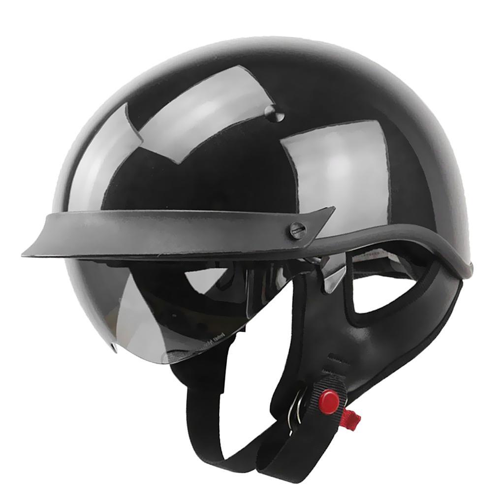 Bright Black Open Face Retro Motorcycle Half Helmet with Sun-Shield for