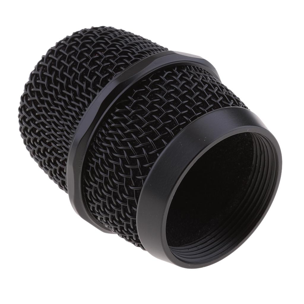 Replacement KTV Handheld Mic Microphone Ball Head Mesh Grill Dia 37mm Black