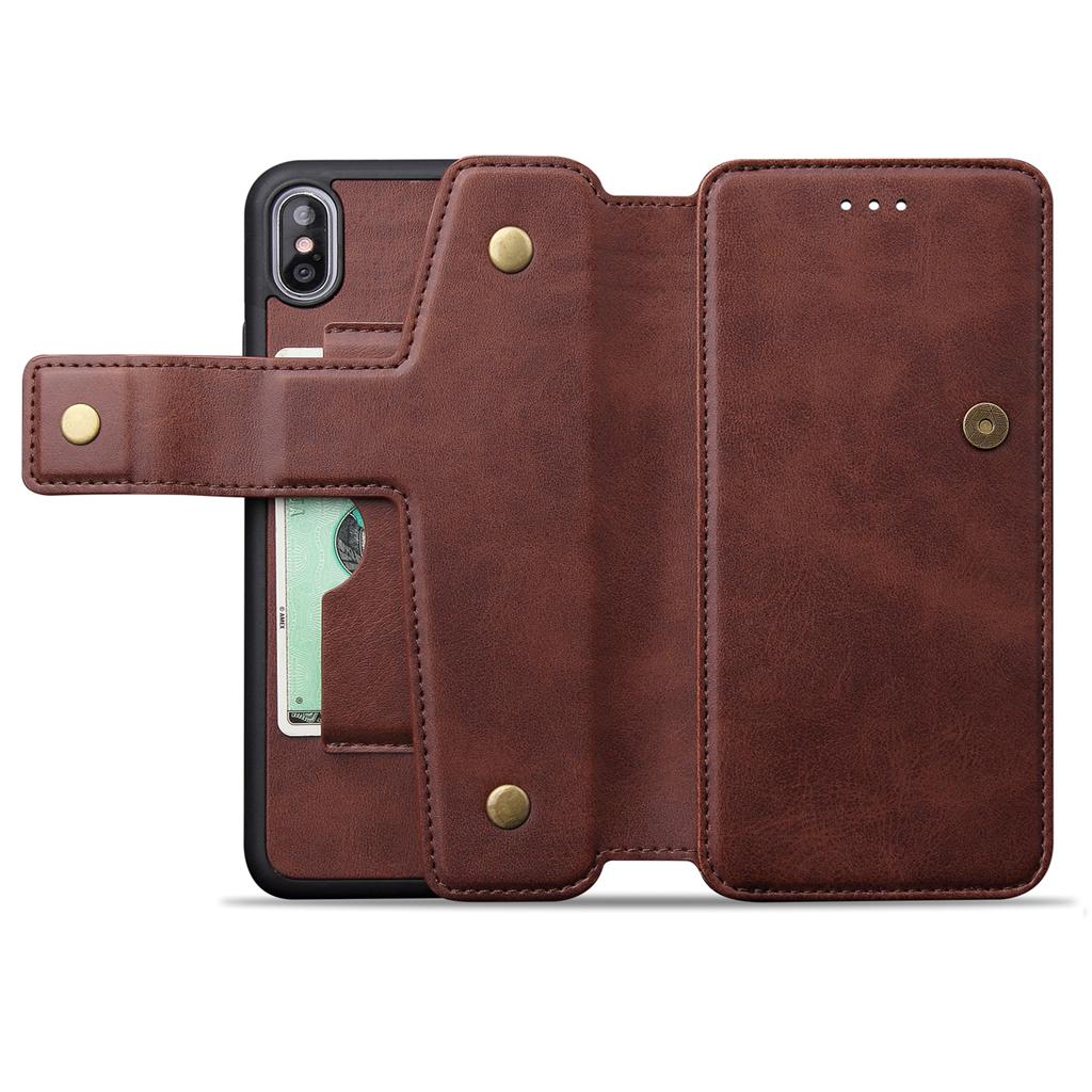Shockproof Multifunctional Wallet Phone Case for Apple iPhone XS MAX Brown