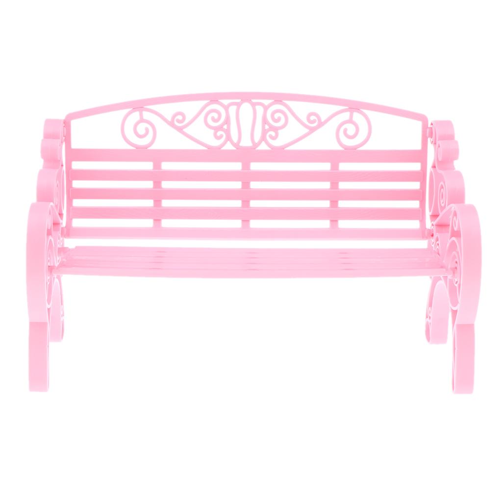 1:6 Scale Dollhouse Miniature Furniture Plastic Garden Patio Park Bench Pink