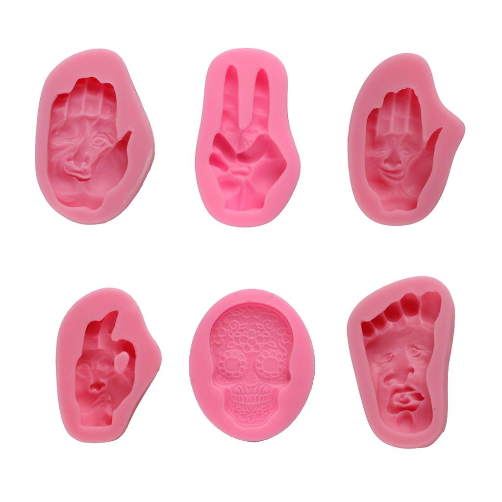 6pcs Silicone Fondant Cake Mould Halloween Party Decoration Tool Geek Smiling Face Chocolate Mold
