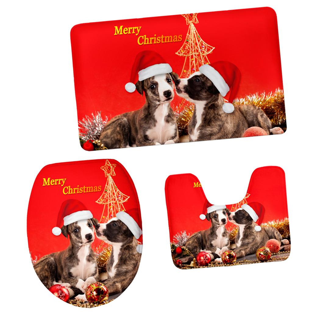 3pcs/set Christmas Theme Non-Slip Flannel Bathroom Mat Rug Set 9