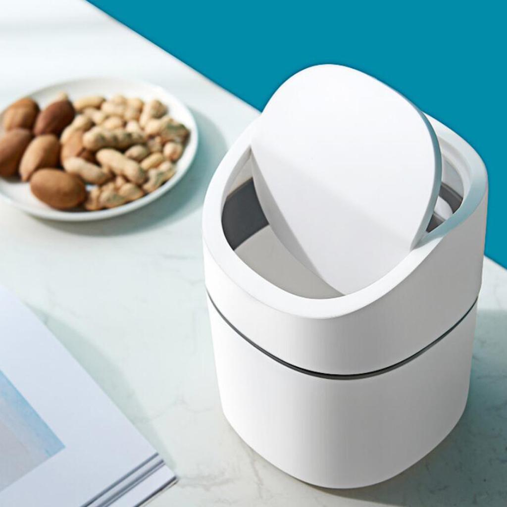 Desktop Trashcan Covered Dustbin for Living Room Desk White with SnapLid