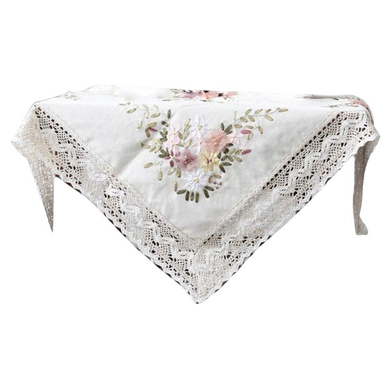 Printed Stamped Cross Stitch Tablecloth Kit for Embroidery  White