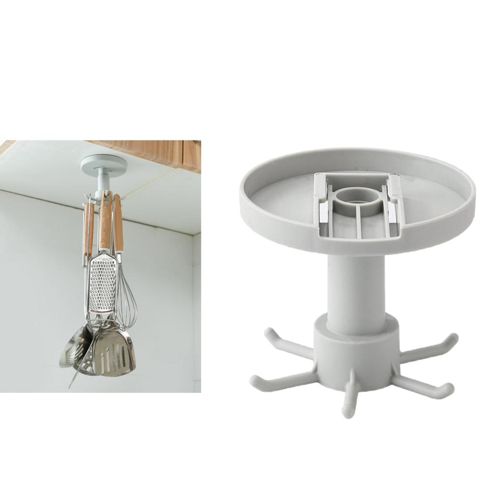 Kitchen Cooking Utensil Rotate Carousel Oragnizer 6 Hook Gray_Ceiling Mount