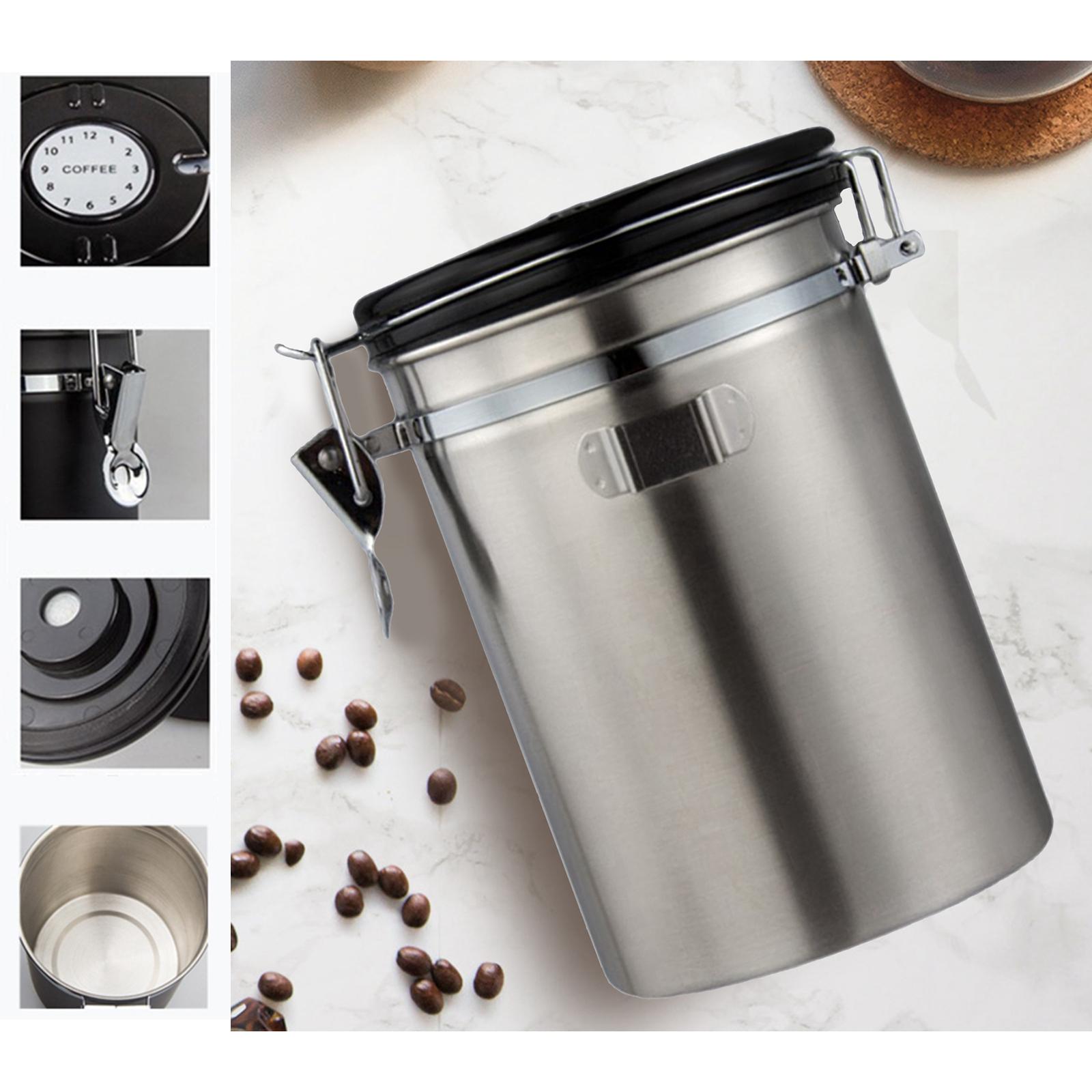 Coffee Canister Kitchen Dry Food Storage Container Airtight Silver 1500ml