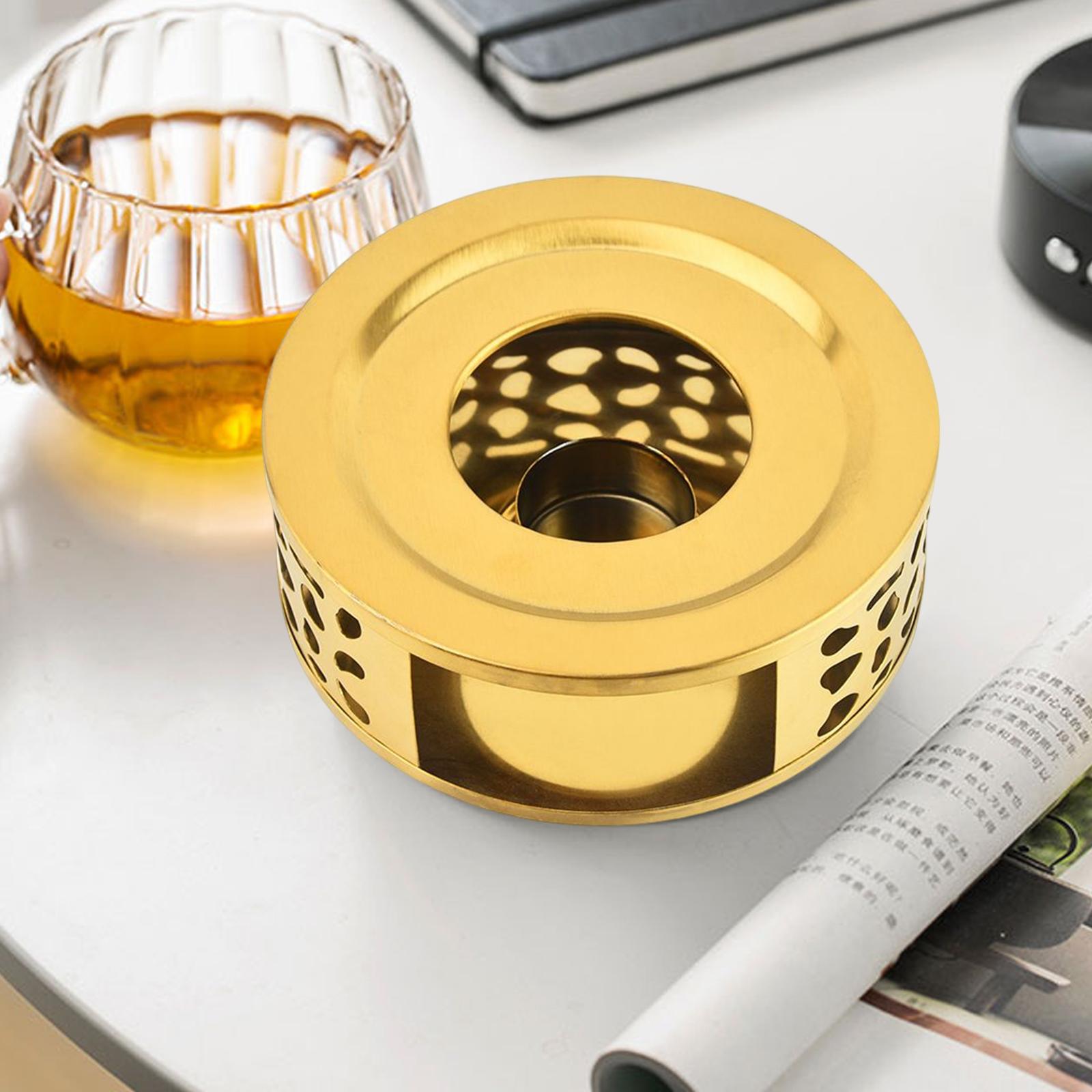 Circular Tea Teapot Warmer Stainless Steel Candle Base Milk Warmer Gold
