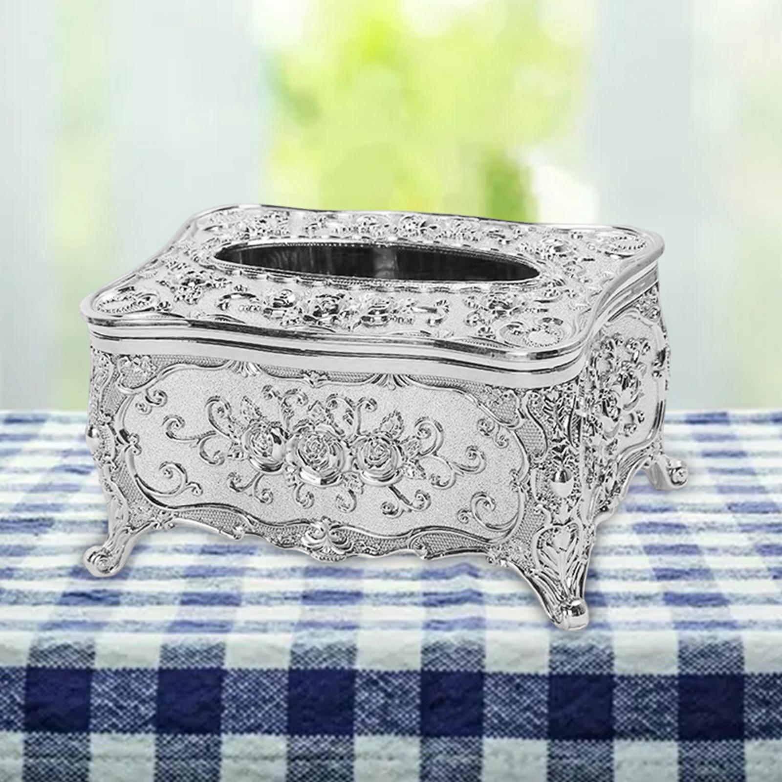 Elegant Tissue Box Covers Rectangle Container for Countertop Night Stand Silver