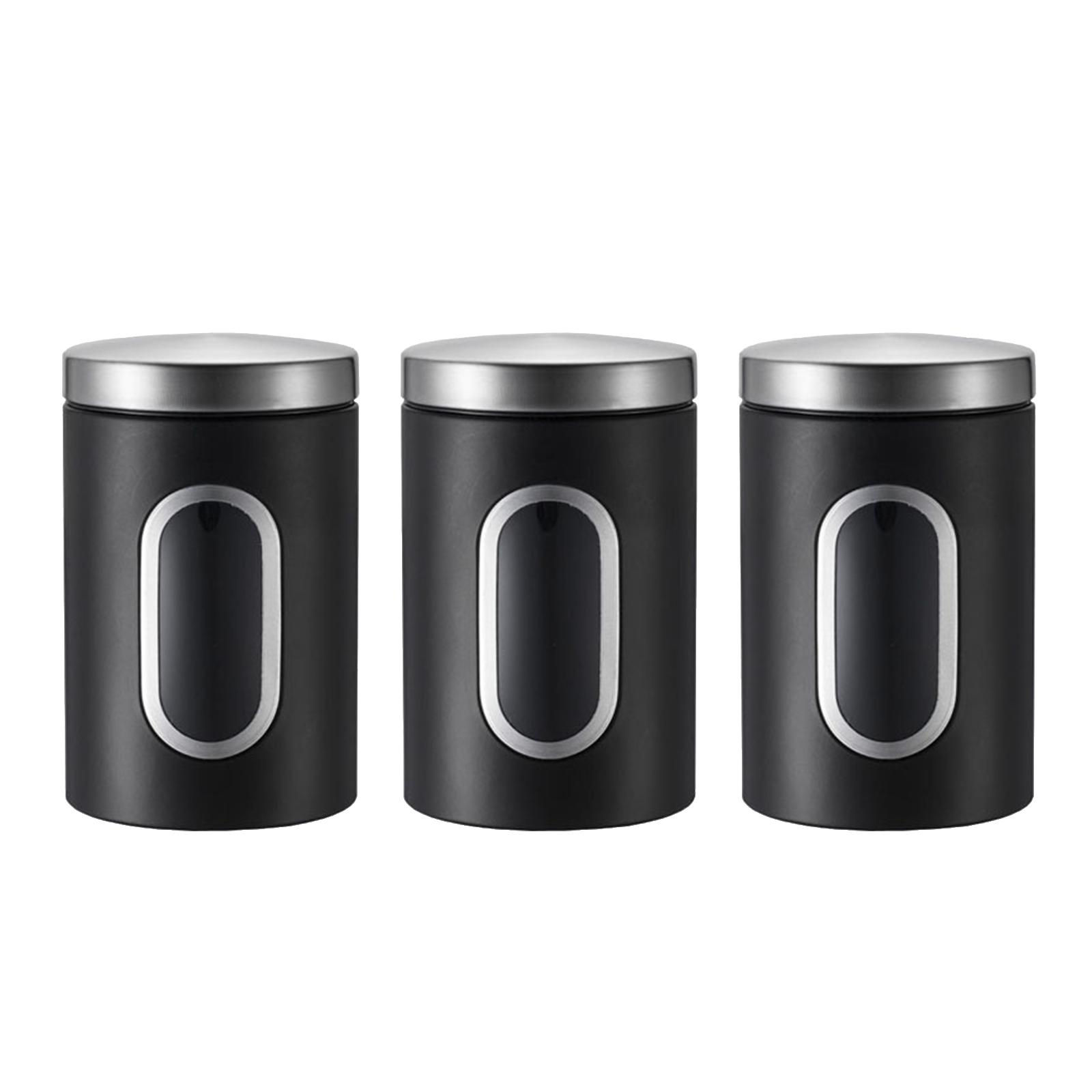 3Pcs Stainless Steel Food Storage Tin Organization with Lid Container Black 