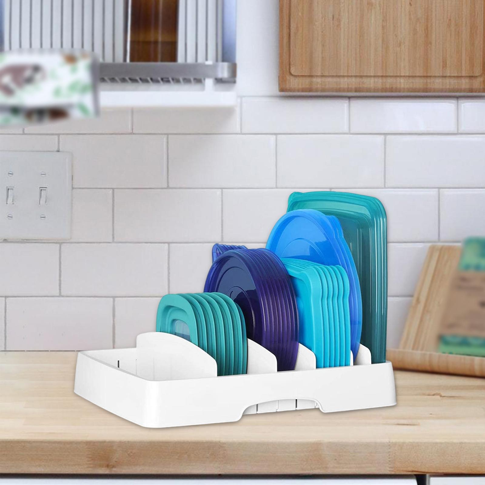 Lid Organizer Dish Drainer Expandable Adjustable Draining for Food Container white