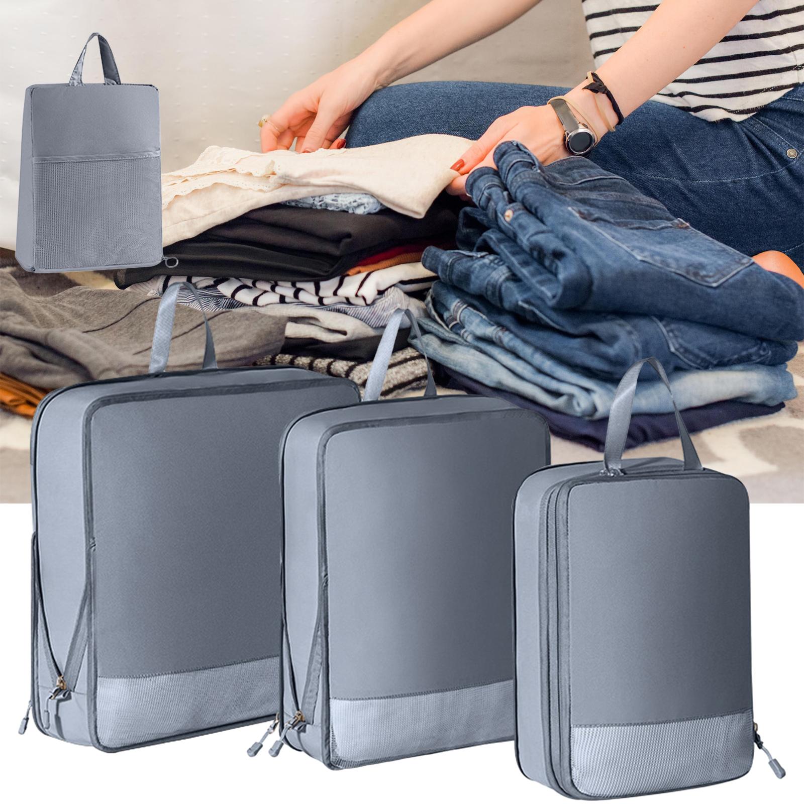 4x Compression Packing Cubes Waterproof Wardrobe Organizers Bags for Camping Gray