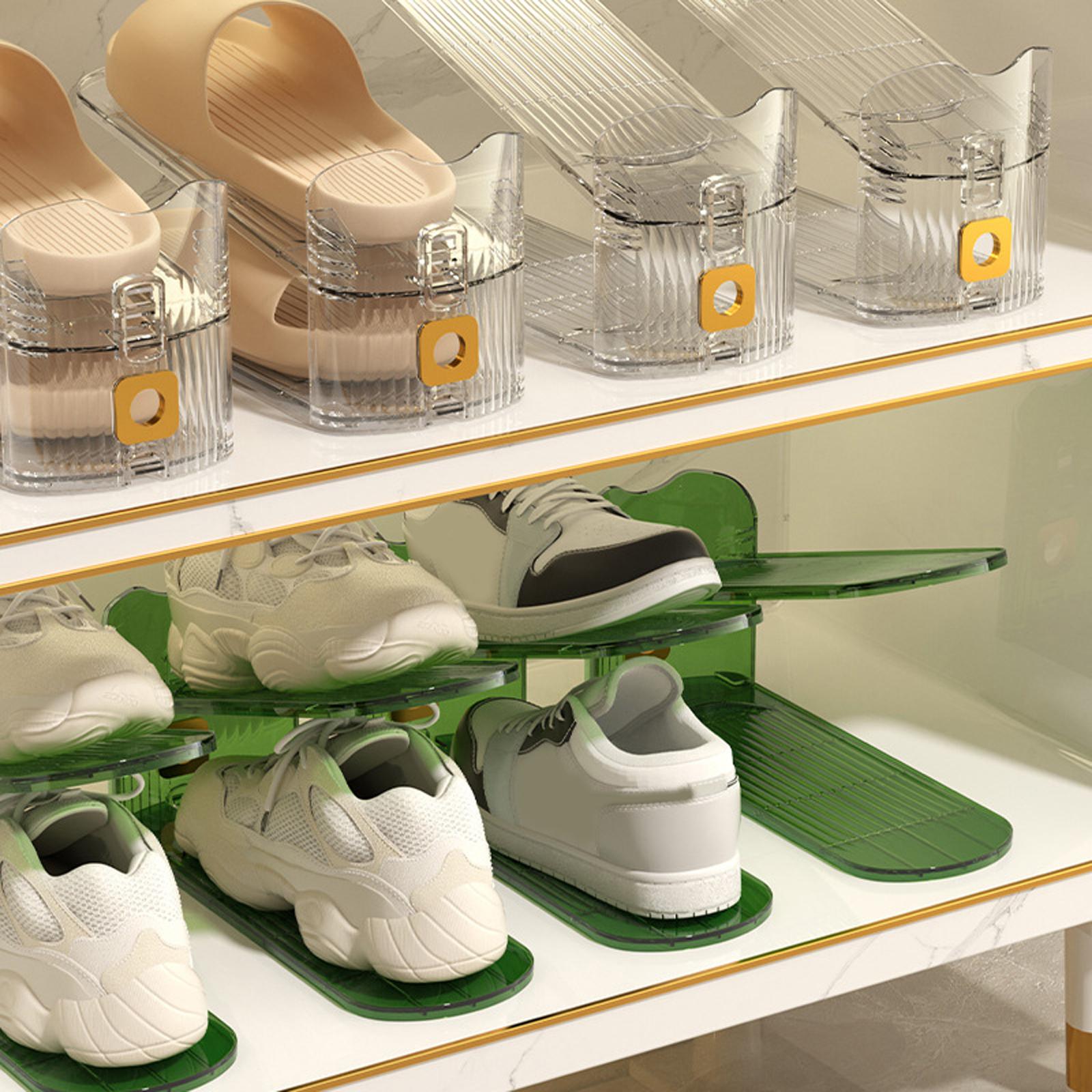 2 Pieces Shoe Slots Organizer Spacing Saving Storage for Closet Organization green