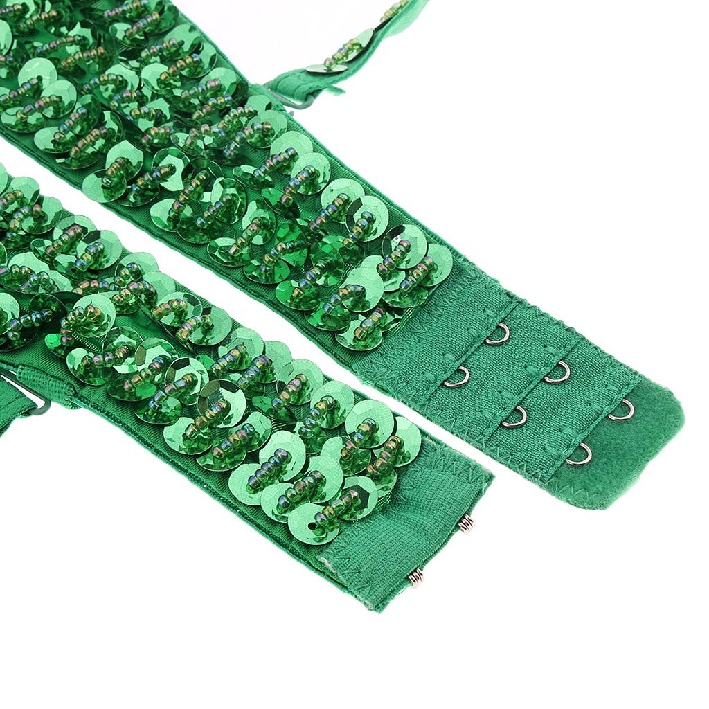 Belly Dance Beaded Bra Sequins Tassel Top Sexy Dancing Singer Costumes Green