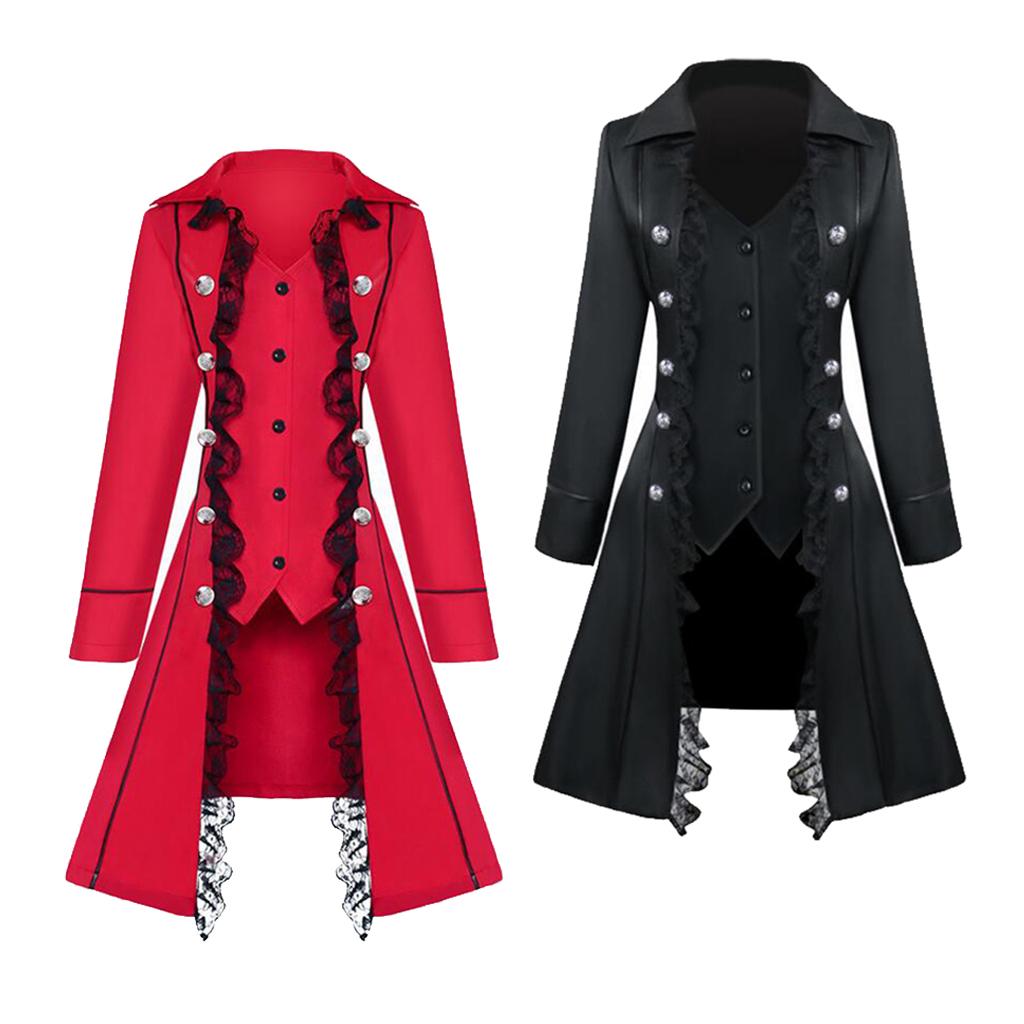 Retro Womens Steampunk Gothic Coat Medieval Jacket Cosplay Costume M Black