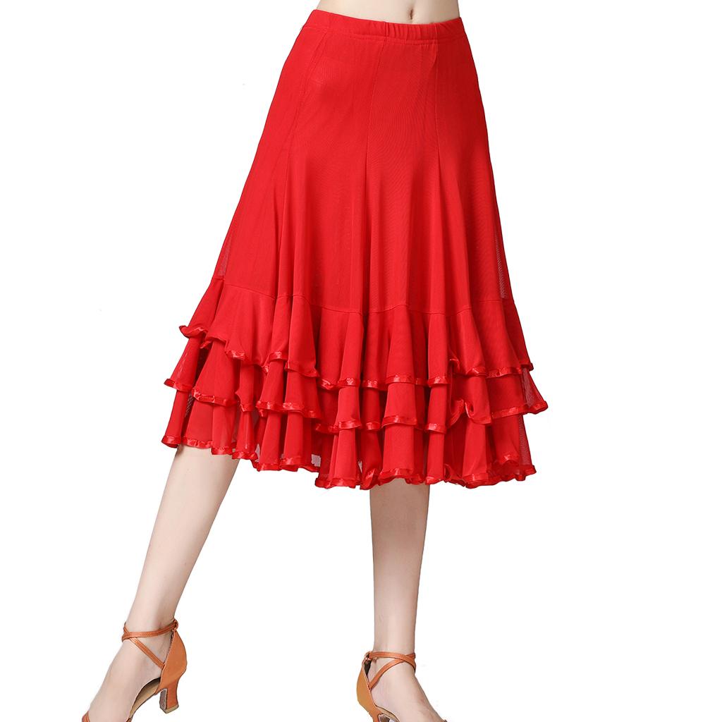 Ballroom Waltz Dance Swing Skirt Modern Tango Training Dress Costume Red