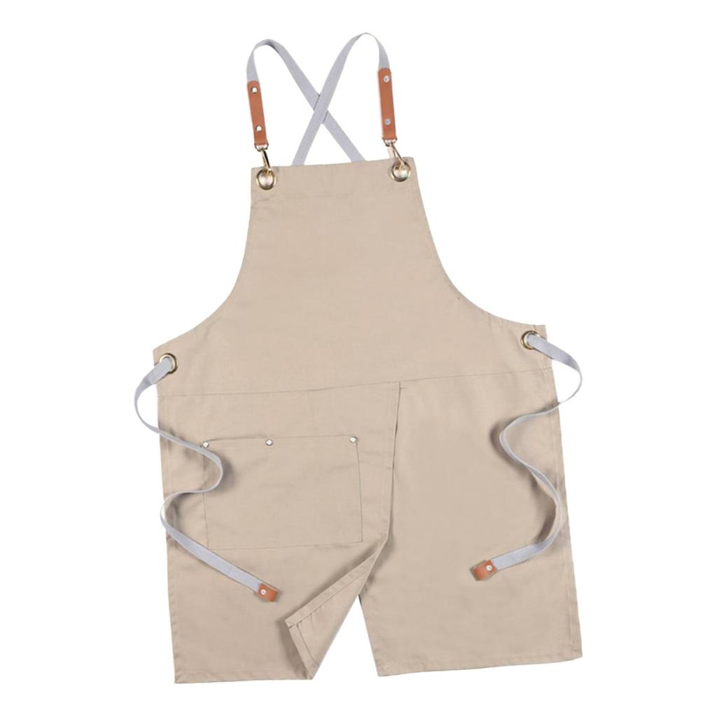 Canvas Apron with Pockets Cafe Kitchen Cooking Painting Apron Bib Khaki